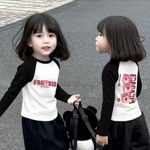 เสื้อยืดแขนยาวเด็กผู้หญิง ลายพิมพ์ ระบายอากาศ ผ้าฝ้ายแท้ รุ่นใหม่ ปี 2025 สำหรับเด็กโต คอเสื้อสีตัดต่อ - Product Image 2