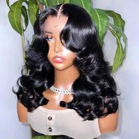 Pelucas de Cabello Indio Natural, Ondulado, Corto, Estilo Bob, 13x4 13x6, Pelucas con Frente de Encaje Transparente HD para Mujeres Negras, Cabello Remy Pre-Arrancado