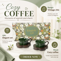 Ensemble de tasses en porcelaine LEXI avec soucoupe en bois, motif floral, boîte cadeau moderne unique, vaisselle à café en céramique personnalisée, 200 ml, durable, usage quotidien, maison