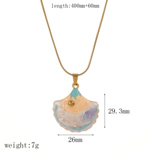 Collier avec chaîne à maillons en acier inoxydable peinture à l'huile coquillage étoile <span class=keywords><strong>de</strong></span> mer bijoux <span class=keywords><strong>de</strong></span> plage Joyeria <span class=keywords><strong>De</strong></span> Acero Inoxidable - Product Image 4