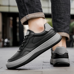 Stylish Sporty Breathable Leather Athletic <b>Flats</b> Men's Casual White Sports Trendy Sneakers with Cushioning for Men Fashion - Product Image 5