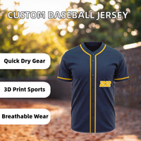 Maillot de baseball personnalisé sublimé pour homme, manches courtes, bleu marine et jaune, numéro 22, anti-humidité, fermeture boutonnée, coupe régulière adulte