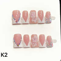 516-520 Faux ongles à presser faits main en forme de bec de canard, 10 pièces, réutilisables, en acrylique, pour enfants, motif carré artificiel