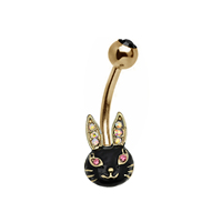 2025 Niedliche schwarze Kaninchen Karotte Edelstahl Diamant Zirkonia Cartoon Bauch Ring Nabel Piercing