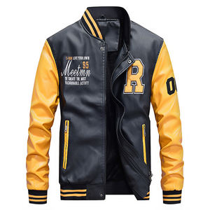 เสื้อแจ็คเก็ตหนัง เสื้อแจ็คเก็ตลำลองผู้ชาย แจ็คเก็ตคอเบสบอล แฟชั่นฤดูใบไม้ร่วงและฤดูหนาว แฟชั่นหนังผู้ชายใหม่ โจ๊กเกอร์สุดหล่อ - Product Image 4