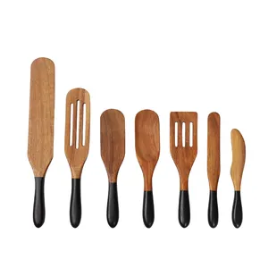 7 pcs Spurtle Set Acacia Wood Cooking Utensils Non Stick Cookware Serving Slotted Spoon Spatula Kitchen Wooden Spurtles