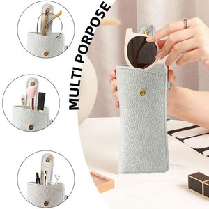 Elegant Pu Leather Sunglasses Eyeglasses Bag Portable <b>Glasses</b> Pouch With Button Clip Wrist Strap - Product Image 2
