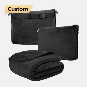 Couverture de voyage personnalisée et oreiller doux 2-en-1 pour avion – Ensemble compact et pliable, essentiels de vol, oreiller de voiture, motif uni - Product Image 1