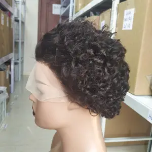 1b parrucca bob riccia corta 13x1 naturale taglio Pixie brasiliano peruviano 100% vergine fornitore di capelli umani chiusura frontale in pizzo HD frontale