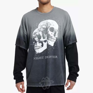 T-shirts à manches longues pour hommes Top sérigraphié coton taille T-Shirts motif solide tricoté tissu personnalisé Y2K Boxy Double couche - Product Image 1