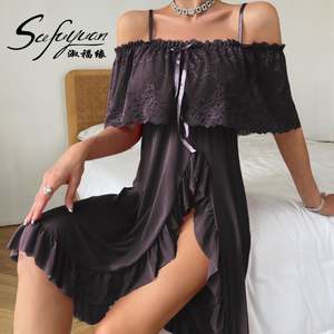 SFY-Y5136 Conjunto de Lencería Romántica Violeta con Abertura Lateral y Volantes, sin Tirantes, de Encaje, para Mujer, Talla Grande - Product Image 5