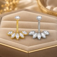 Anneau de nombril en titane ASTM F136 classique avec cinq pierres marquise en zircon, piercing sexy pour femme, bijoux de corps personnalisés pour mariage et fiançailles