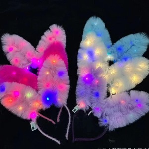 Serre-tête lumineux LED en plumes, bandeau lumineux en poils de lapin, coiffe lumineuse pour fête, accessoire de tête scintillant - Product Image 4