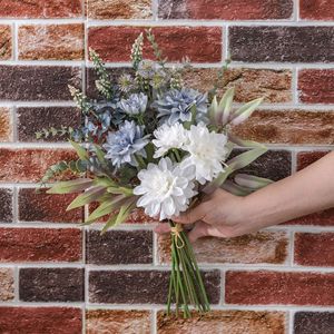 Bouquet de Dahlias Artificiels CallaFloral Blanc et Bleu, Fleurs Mixtes pour Mariage et Décoration Intérieure, Tissu Réglable YC1060 - Product Image 2
