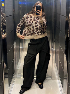 Promoção: Cardigãs Femininos Cropped com Estampa de Leopardo, Casacos de Tricô Abertos na Frente, Suéteres e Jaquetas com Botões de Crochê - Product Image 2