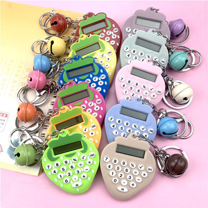 Strawberry Mini Calculator Keychain With Bell Pendant Portable For Students And Couples Plastic 8 Digits Battery Powered - Product Image 1