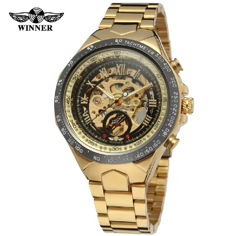 WINNER men's Luxury wristwatch stainless steel automatic mechanical watch gold watches