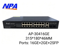 Switch PoE ANPA AP-30416GE AI de 16 Puertos Gigabit con 2 Uplinks, 2 SFP, VLAN, Protección contra Rayos de 6KV, Extensión de 250m, Apilable para Cámaras IP CCTV