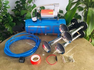Kit de klaxon pneumatique pour camion ZS-501 noir ZS-502 bleu, 4 trompettes, compresseur 12V, jauge de réservoir bleu/noir pour train, 150 PSI - Product Image 6
