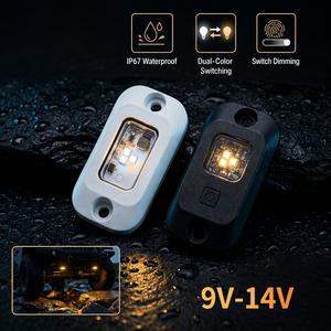 Luz LED para roca de 12V pequeña e impermeable, luz LED de doble color blanco y ámbar de 12V con interruptor regulable - Product Image 1