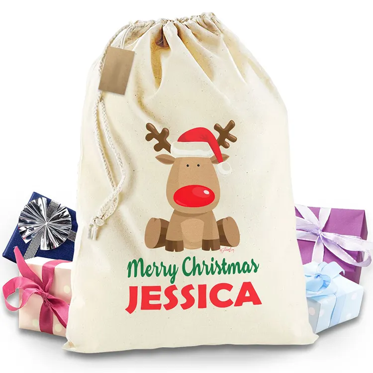 مخصص عادي حقيبة قطنية برباط هدية أكياس 2021 السائبة كبيرة يونيكورن قماش التسامي فارغة عيد الميلاد سانتا كيس لإضفاء الطابع الشخصي