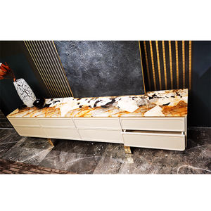 אירופאי בסגנון אירופאי טלוויזיה לעמוד הבית שיש טלוויזיה לעמוד בסיס מתכת אחסון מתאים סלון, מטבח, חדר אוכל - Product Image 2