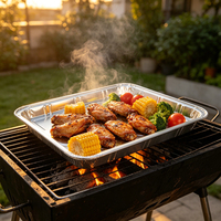 Barquette rectangulaire peu profonde en aluminium jetable de 1500 ml, robuste, pour barbecue, cuisson au four, conteneur alimentaire, boîte d'emballage