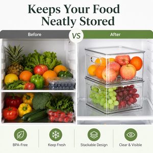 Clear Airtight Eco-Friendly Durable Food-Grade <b>Plastic</b> PET Food Storage Container with Waterproof & Dustproof Lid for Fridge - Product Image 3