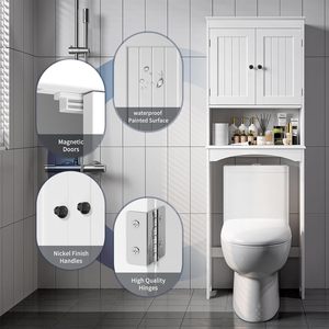 Meuble <span class=keywords><strong>de</strong></span> rangement pour toilettes avec étagère ouverte et étagère réglable, organisateur <span class=keywords><strong>de</strong></span> rangement avec portes doubles, autoportant - Product Image 3