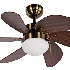 30 inch Small Air Cooler Modern Hot-sale Single Light Antique-Brass Ceiling Fan with 6 MDF Blades, include Pull Chain Control