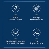 Cable de Datos USB 3.2 Gen2 Tipo-C a Tipo-C con Trenzado de Nailon, 100W 3A/5A, Carga Rápida PD, 1M/2M para Impresora
