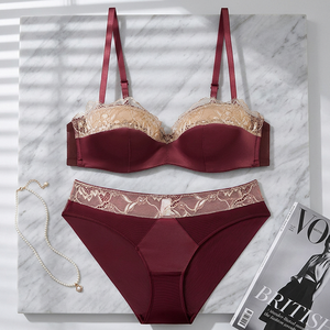 Conjunto de Lencería de Satén con Encaje para Mujer, Tallas Grandes, Elegante, con Sujetador con Aros y Push-Up, 2 Piezas, Lencería Sexy para Mujer - Product Image 3