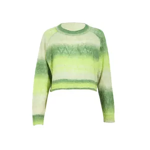 Guoou Custom Gradiënt Gestreepte Gebreide Wollen Trui Trui Dames Korte Breigoed Alpaca Wollen Trui Femme Pull