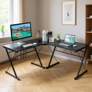 Escritorio moderno en forma de L para computadora, estación de trabajo duradera de metal negro de 59 pulgadas para mesa de estudio de oficina en casa - Product Image 2