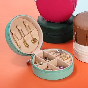 Portable Round Fabric Jewelry <b>Box</b> <b>Small</b> Size Travel Jewelry Organizer <b>Storage</b> Case for Rings Necklaces Earrings - Product Image 1