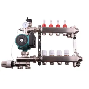 304 Stainless Steel Water Distribution Pex Ufh Manifold Pipe Underfloor Heat For Heating Pump With Flow Meter