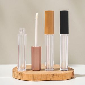 Stock Hexagon Shape Matte Rose Gold Black Cap Square Empty Lipgloss <b>Tube</b> Wholesale <b>Plastic</b> Lip Gloss Container No Logo - Product Image 2