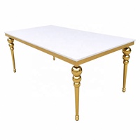Table de banquet rectangulaire de haute qualité pour hôtel, mariage, événement, fête, en acier inoxydable avec plateau en verre, dorée, pour villa