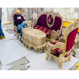 Juego de sofá de salón de diseño real de teca tradicional nuevo estilo real tallado juego de sofá de sala de estar nuevo estilo Maharaja sofá de sala de estar - Product Image 1