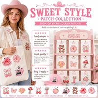 Lot de patchs brodés thermocollants et à coudre, motifs Coquette rose, Nœud brodé, Gâteau aux cerises, Ours en peluche, Papillon, Fleur, Amour