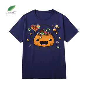 T-shirt da <span class=keywords><strong>uomo</strong></span> in cotone 100% all'ingrosso 250 grammi di zucca di Halloween stampata abbigliamento a maglia con Logo personalizzato a maniche corte - Product Image 3