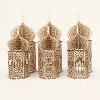 Lanterne décorative de table en bois DIY pour le Ramadan, lampe LED Eid Mubarak, lumière de nuit musulmane pour la maison, décoration de fête islamique musulmane