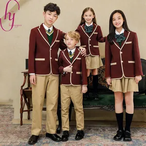 Sıcak satış özel logo okul üniforması anaokulu giyim erkek ve kız çocuk takım elbise İngiliz sınıf elbise yüksek kaliteli Set
