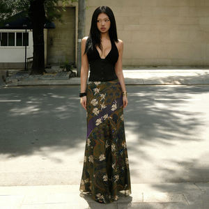 Women Retro Print <b>Mesh</b> Midi <b>Skirt</b> Double Layer A Line <b>Skirt</b> High Waist Casual Summer Fashion <b>Skirt</b> - Product Image 3