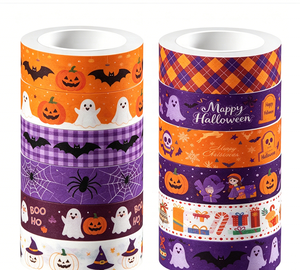 Cinta Adhesiva Decorativa de Halloween con Estampados de Calabaza, Fantasma, Murciélago, Bruja, Telaraña y Calavera para Manualidades, Decoración, Adhesivos para Diario y Embalaje de Regalos - Product Image 2