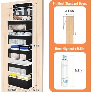 Organizador para colgar sobre la puerta con 6 estantes, almacenamiento colgante desmontable con 5 bolsillos grandes y 3 bolsillos de PVC para dormitorio, baño u oficina - Product Image 2