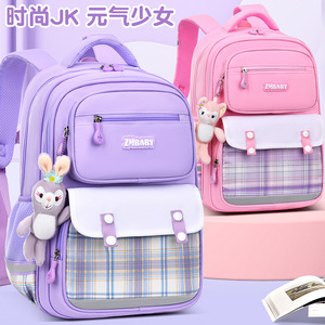 ZMBABY School <b>Backpack</b> For Girls 18 In Plaid Design <b>Large</b> <b>Capacity</b> With Zipper Pocket Purple - Product Image 2