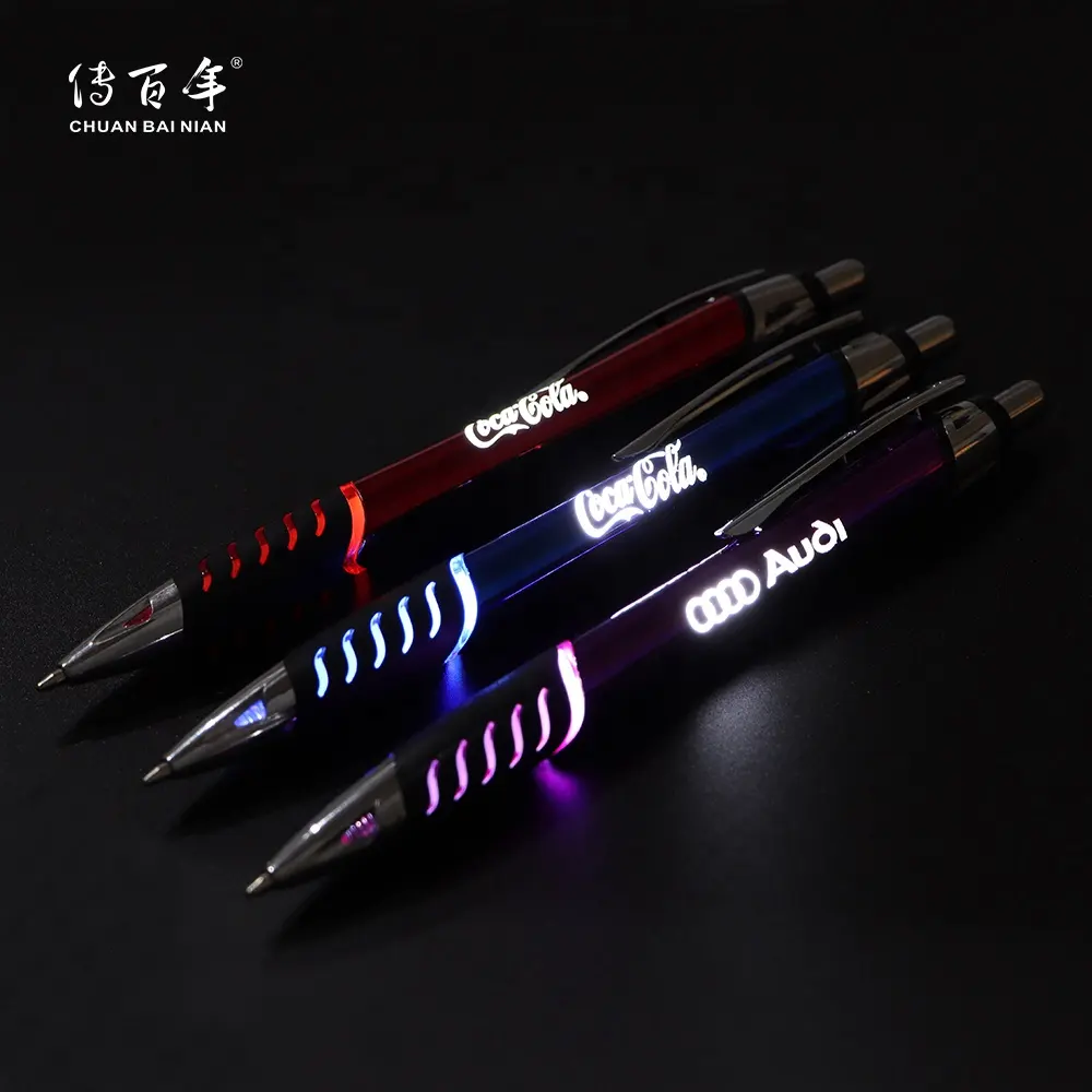 High Quality Personalized UV Paint Custom Light Up LED Light Logo Grip Ballpoint Pen