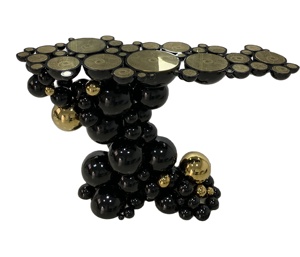 Mesa Consola de Acero Inoxidable Negra y Dorada Boca Do <span class=keywords><strong>Lobo</strong></span> con Tapa con Círculos Grabados, Mesa Consola Decorativa para Entrada o Sala de Estar - Product Image 3
