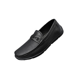 AIBOIS Mocassins pour hommes à bout rond en cuir véritable, chaussures de bureau confortables, semelle en caoutchouc noir - Product Image 4